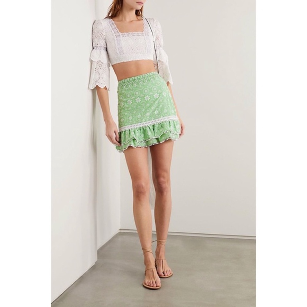 Charo Ruiz Ibiza Eyelet Humy Mini Skirt Mint Green L
